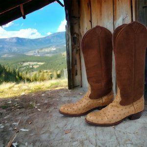 One-of-a-kind, custom made, genuine Ostrich cowboy boots, women's size 11